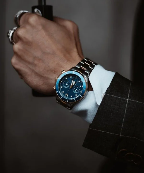 2025 New Stainless Steel Men Watches Abesty Two Tone Gold Blue Link Watches  - Image 4