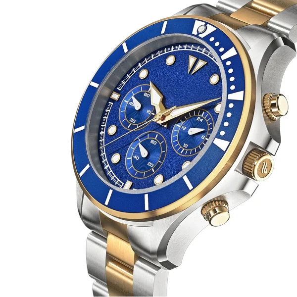 2025 New Stainless Steel Men Watches Abesty Two Tone Gold Blue Link Watches  - Image 2