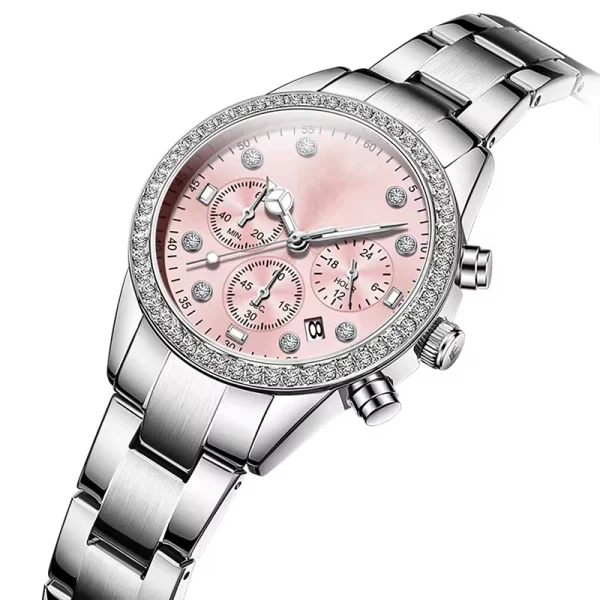 Women Luxury Date Quartz Full Diamond Watch Women Gold Stainless Steel Watch