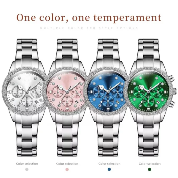 Women Luxury Date Quartz Full Diamond Watch Women Gold Stainless Steel Watch - Image 2
