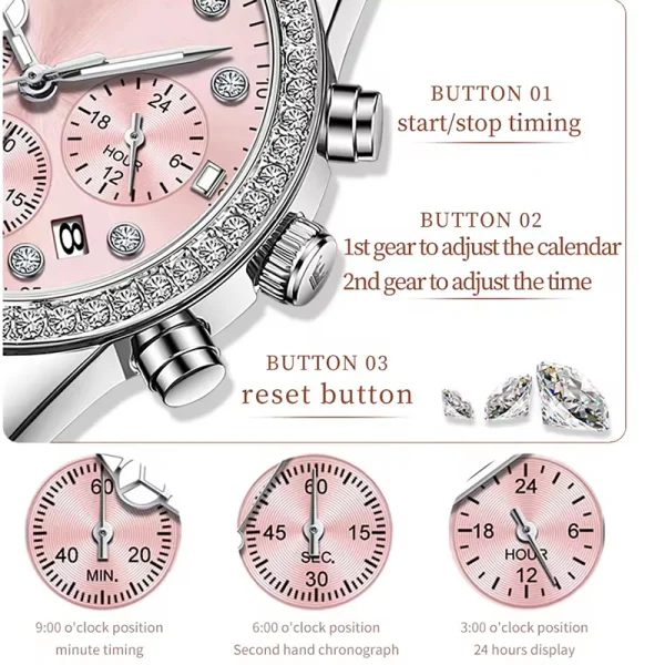 Women Luxury Date Quartz Full Diamond Watch Women Gold Stainless Steel Watch - Image 3