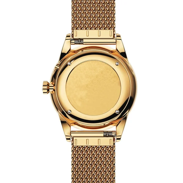 Stainless Steel Men Brown Gold Mesh Band Abesty Factory Blue Moonphase Dial Watches - Image 4