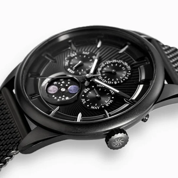 Men Multiphase Stainless Steel Watches Abesty IP Black Case and Mesh Band Watches - Image 2