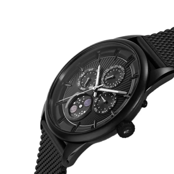Men Multiphase Stainless Steel Watches Abesty IP Black Case and Mesh Band Watches - Image 3