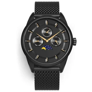 Stainless Steel Men Watches Abesty Watch factory Moonphase Dial Black Mesh Band