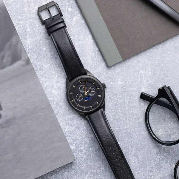 Stainless Steel Men Watches Abesty Watch factory Moonphase Dial Black Mesh Band - Image 4